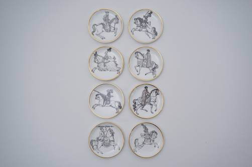 Piero Fornasetti Cavalieri coasters set of 8 plates, 1950`s ca, Italian
